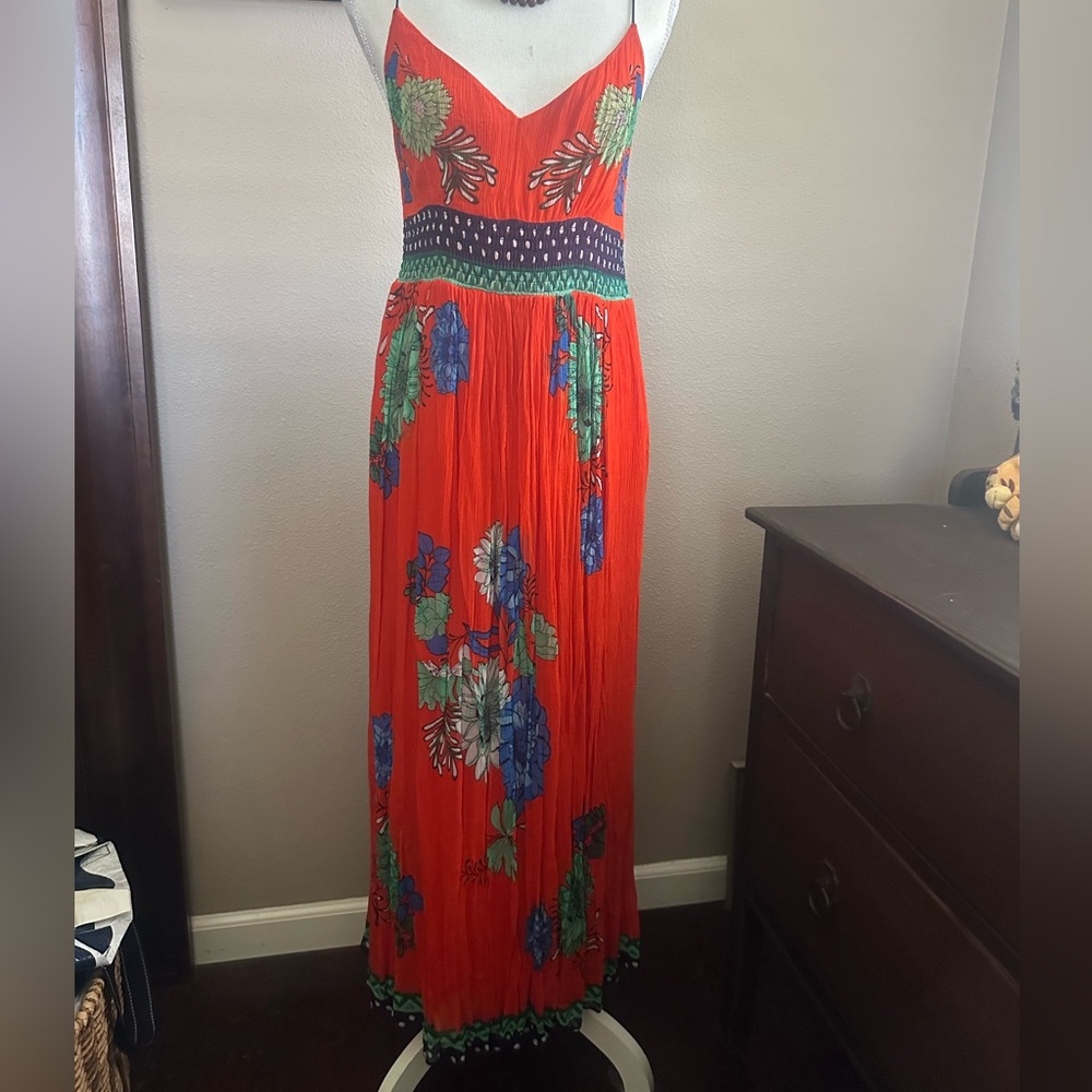 Anthropologie Ikebana Floral Orange Maxi Dress by Maeve
